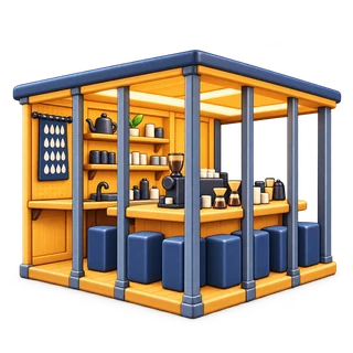 3D-style illustration inspired by the city photo — megane coffee & spirits